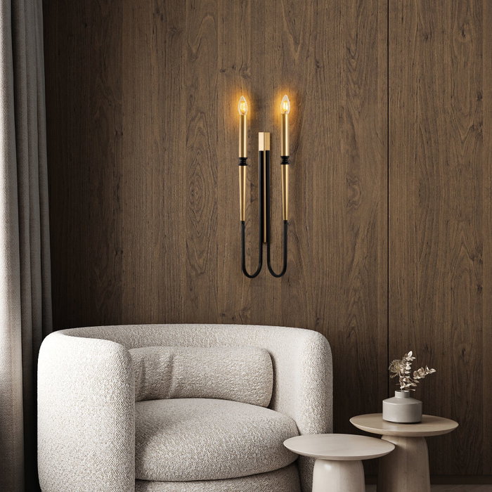 Opviq Lámpara de Pared de Metal Negra con 2 Casquillos E14